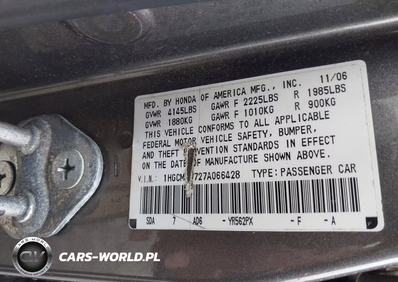 2007 Honda Accord 2.4 Ex VIN:1HGCM56727A066428 - 9