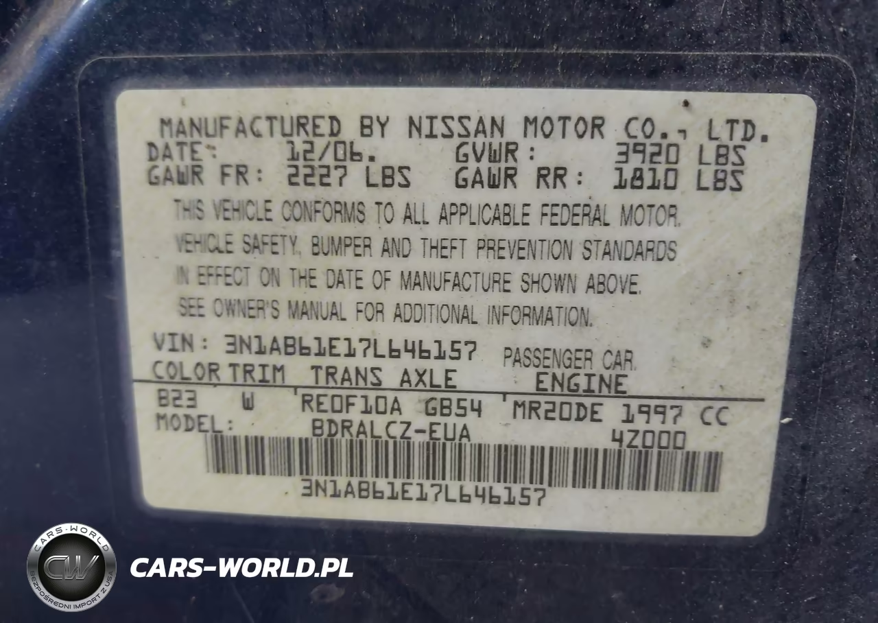 2007 Nissan Sentra 2.0 VIN:3N1AB61E17L646157 - 9