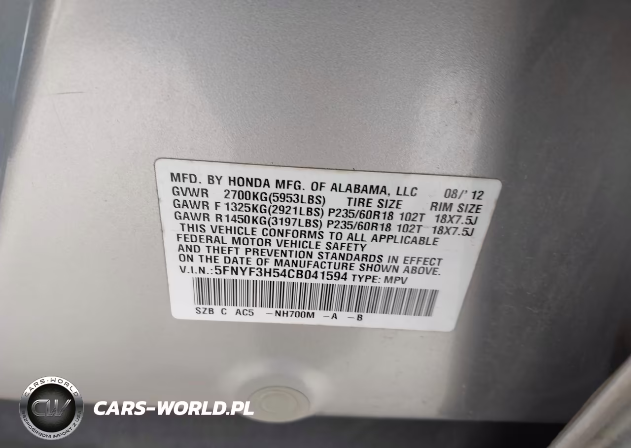 2012 Honda Pilot Ex-L VIN:5FNYF3H54CB041594 - 9