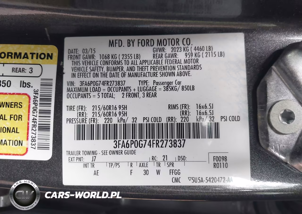 2015 Ford Fusion S VIN:3FA6P0G74FR273837 - 9