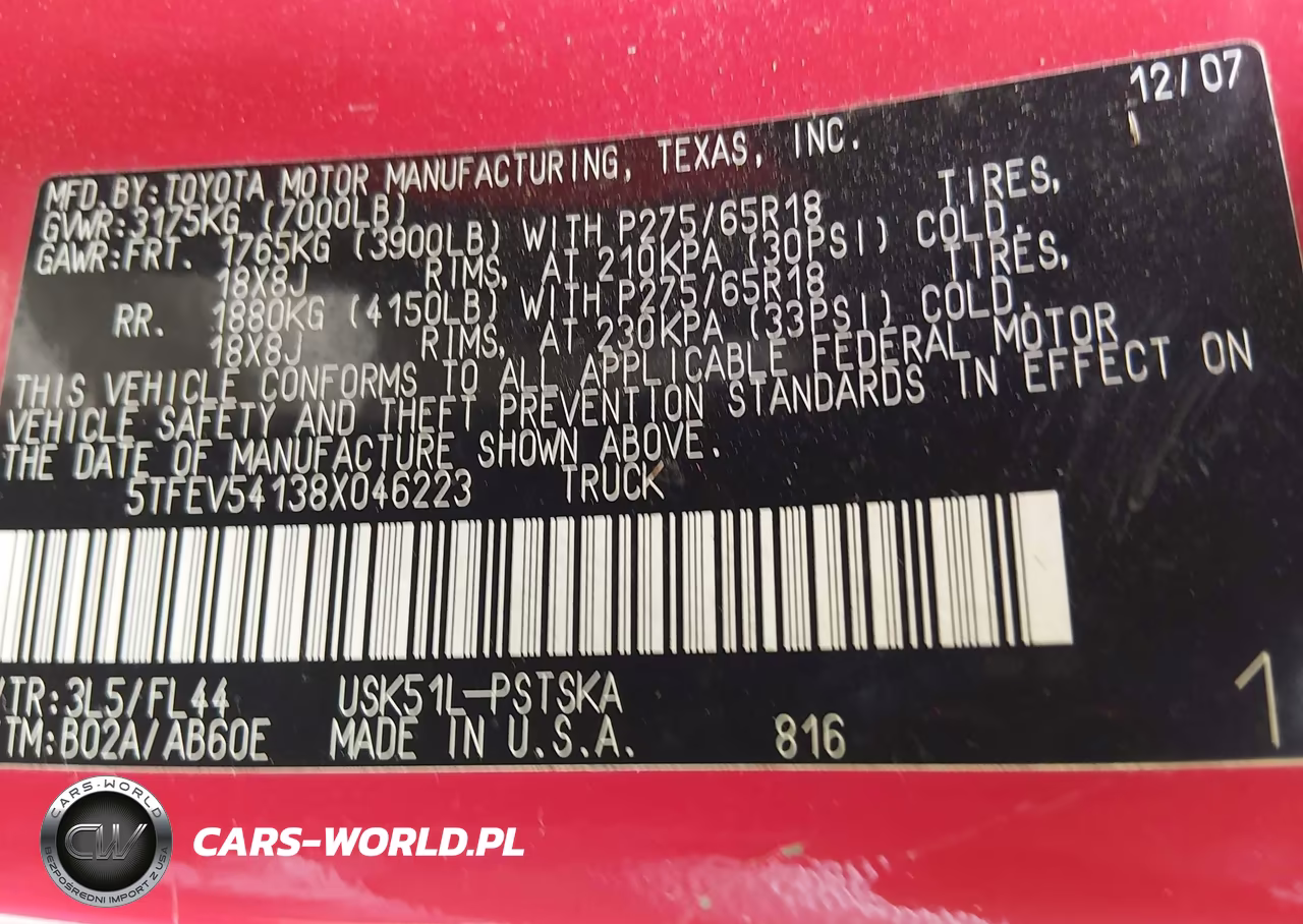 2008 Toyota Tundra Sr5 5.7L V8 VIN:5TFEV54138X046223 - 9