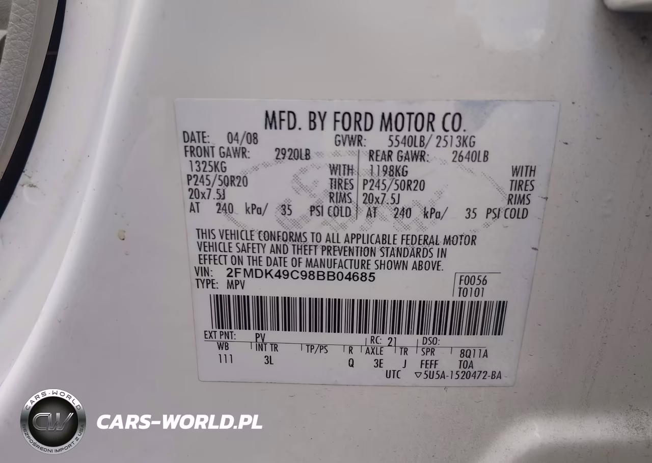 2008 Ford Edge Limited VIN:2FMDK49C98BB04685 - 9
