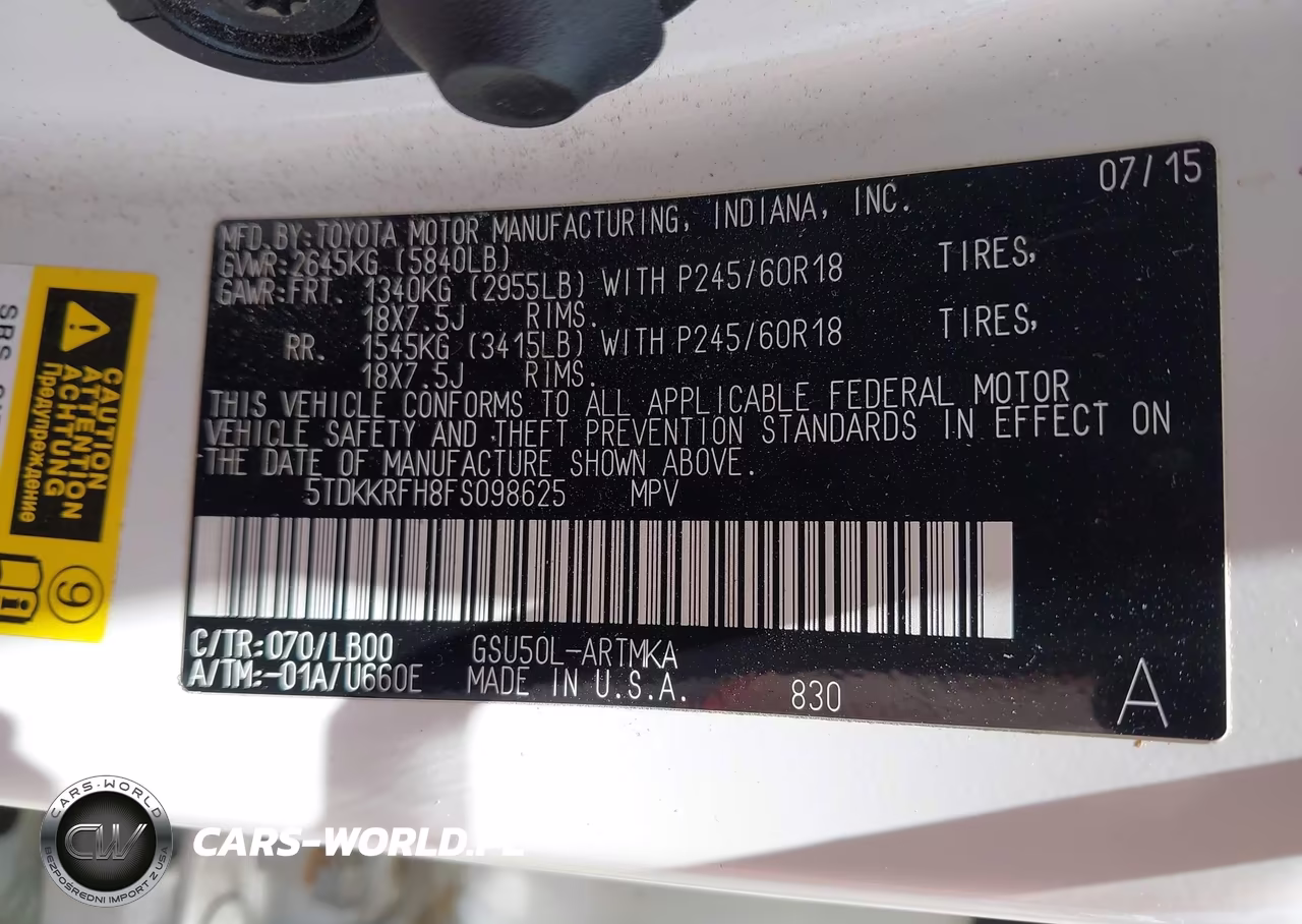 2015 Toyota Highlander Xle V6 VIN:5TDKKRFH8FS098625 - 9