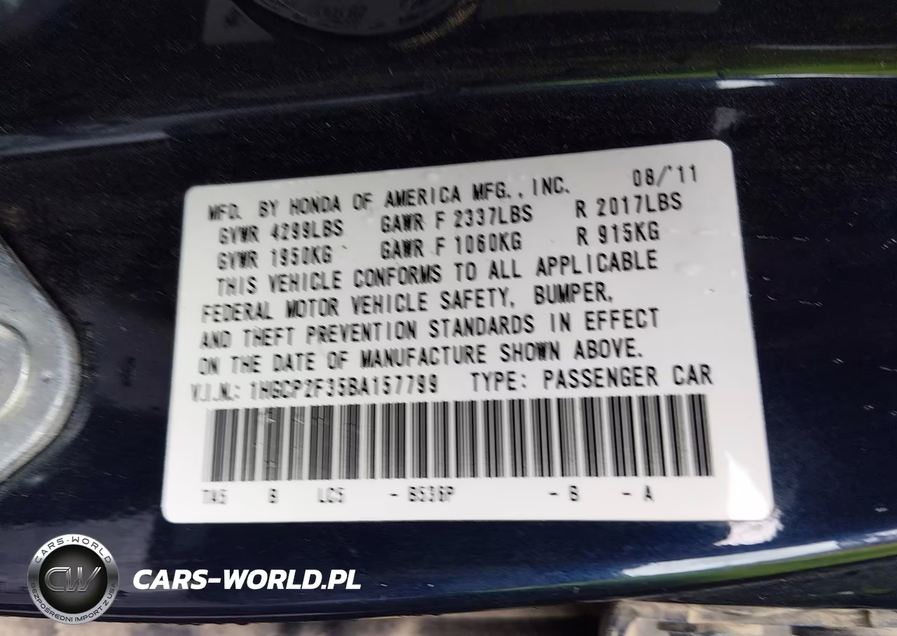 2011 Honda Accord 2.4 Lx VIN:1HGCP2F35BA157799 - 9
