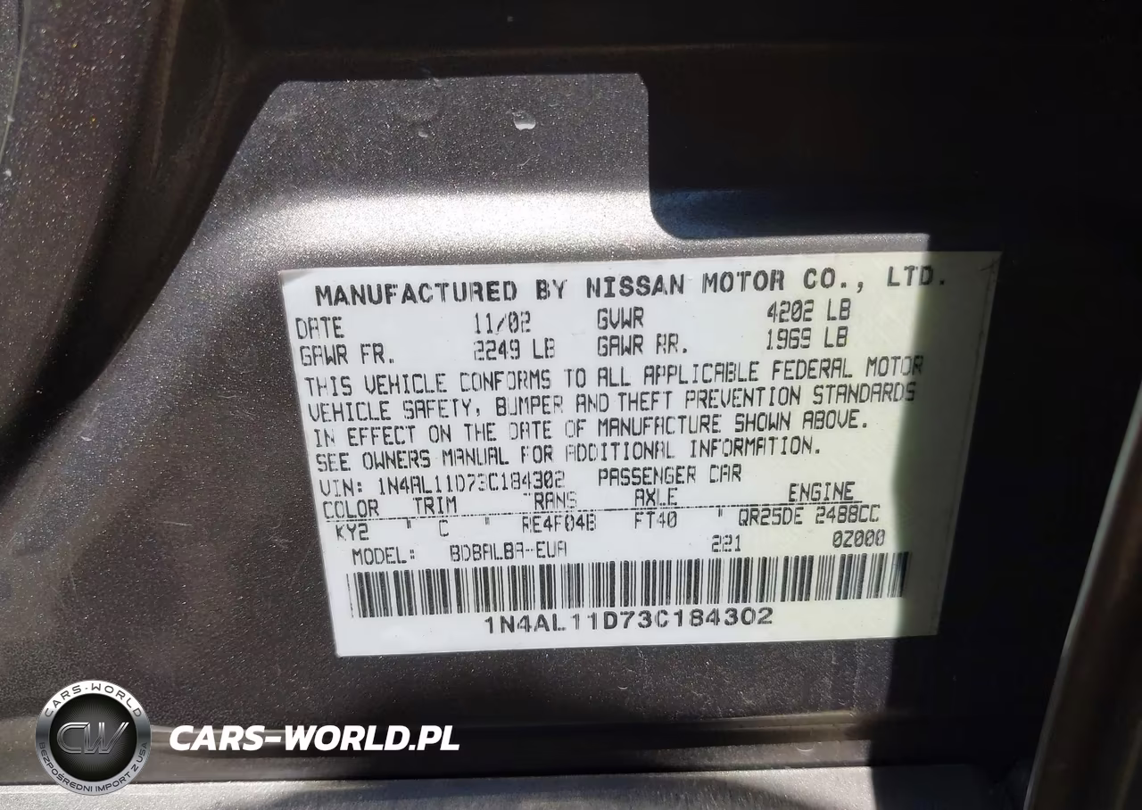 2003 Nissan Altima 2.5 S VIN:1N4AL11D73C184302 - 9