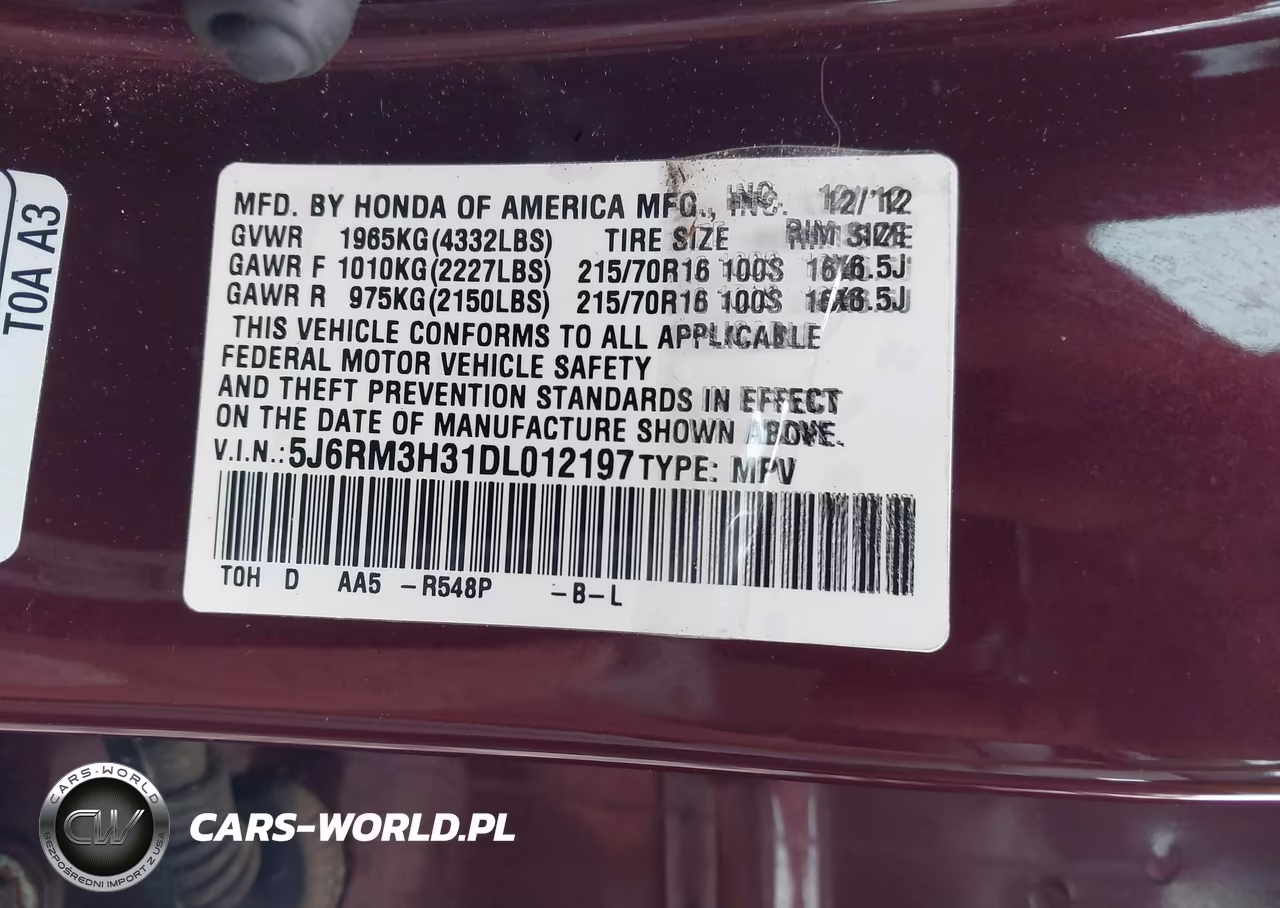 2013 Honda Cr-V Lx VIN:5J6RM3H31DL012197 - 9