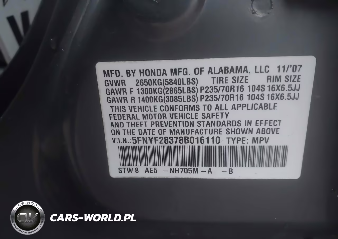 2008 Honda Pilot Se VIN:5FNYF28378B016110 - 9