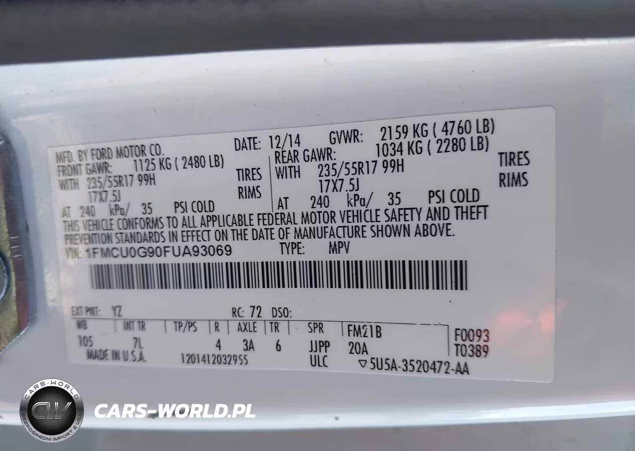 2015 Ford Escape Se VIN:1FMCU0G90FUA93069 - 9