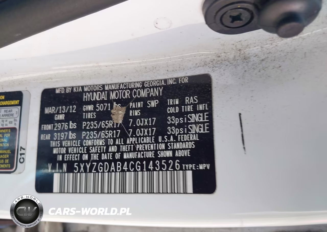 2012 Hyundai Santa Fe Gls VIN:5XYZGDAB4CG143526 - 9
