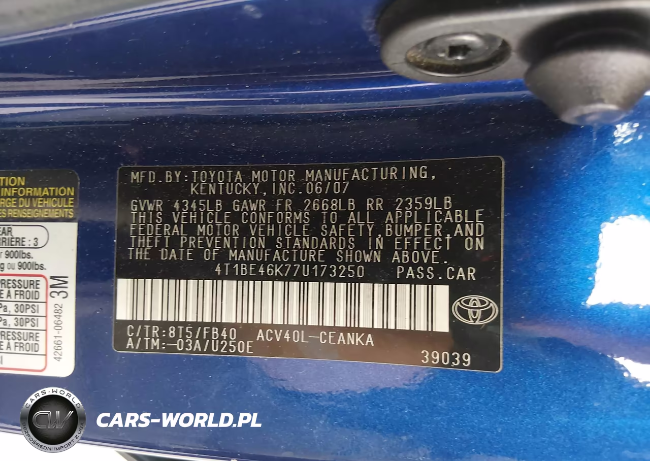2007 Toyota Camry Ce VIN:4T1BE46K77U173250 - 9