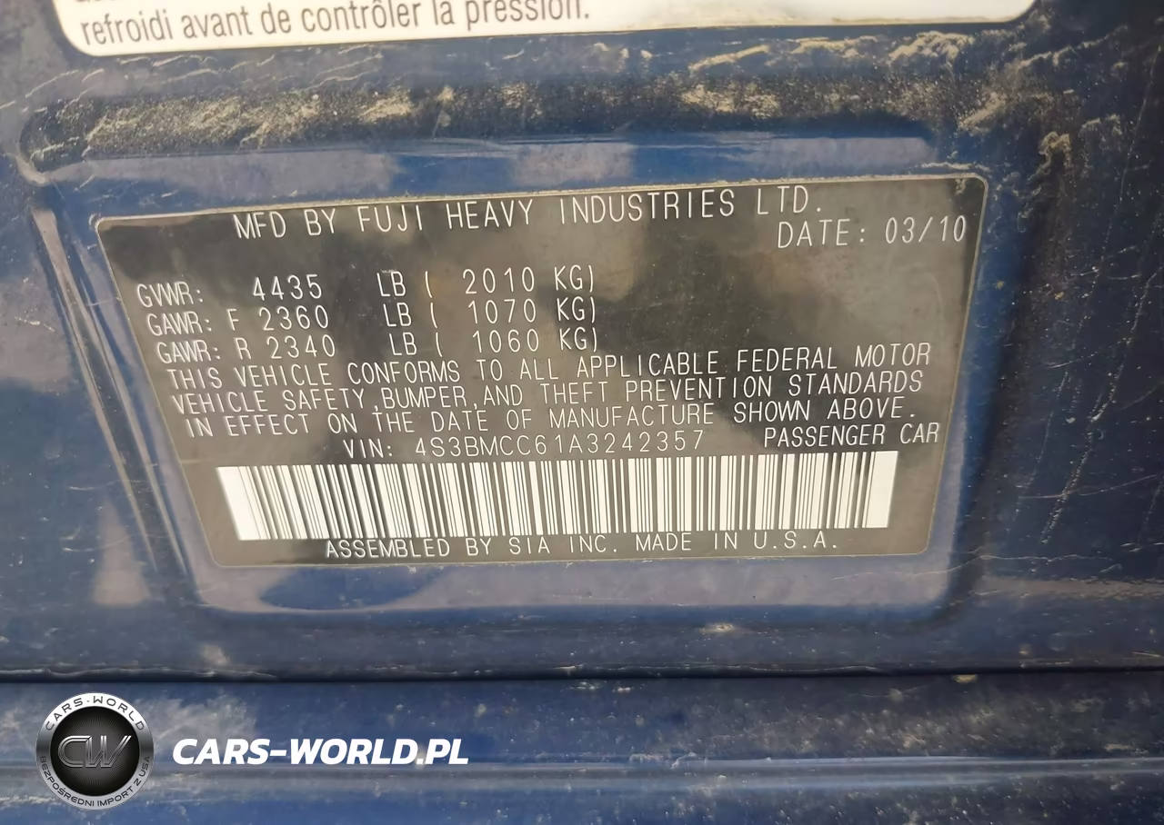 2010 Subaru Legacy 2.5I Premium VIN:4S3BMCC61A3242357 - 9
