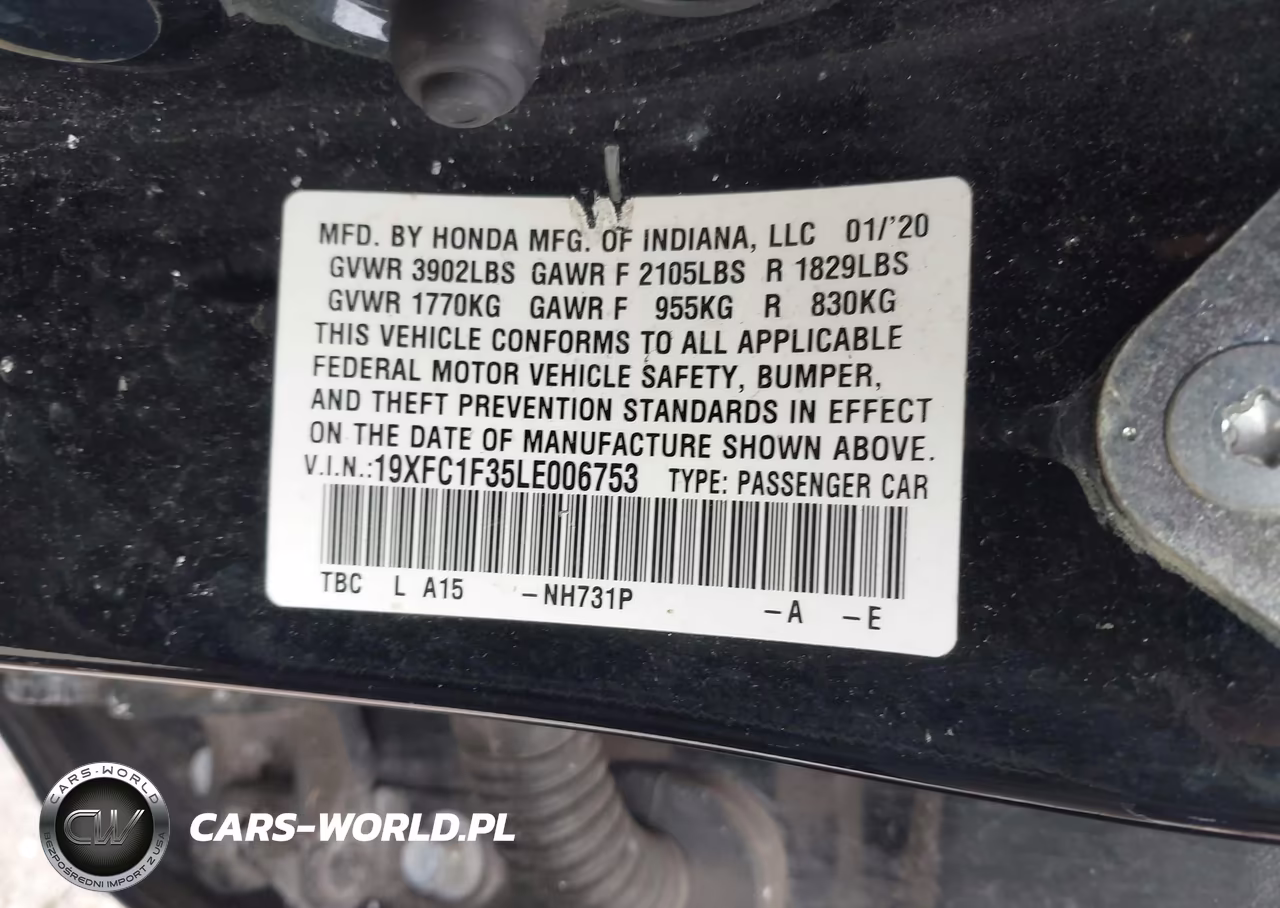 2020 Honda Civic Ex VIN:19XFC1F35LE006753 - 9