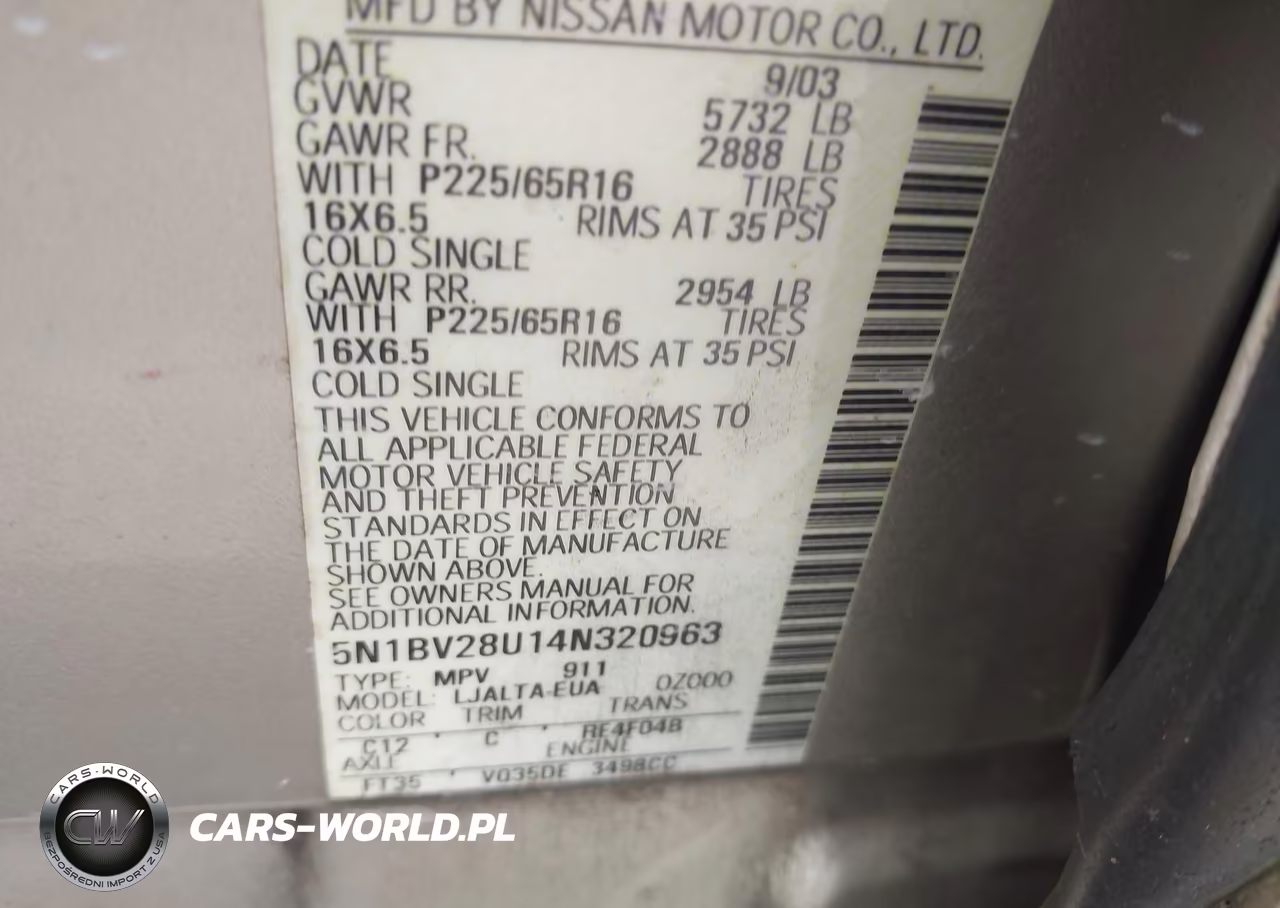 2004 Nissan Quest 3.5 Sl VIN:5N1BV28U14N320963 - 9