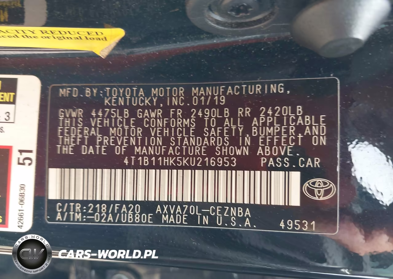 2019 Toyota Camry Le VIN:4T1B11HK5KU216953 - 9