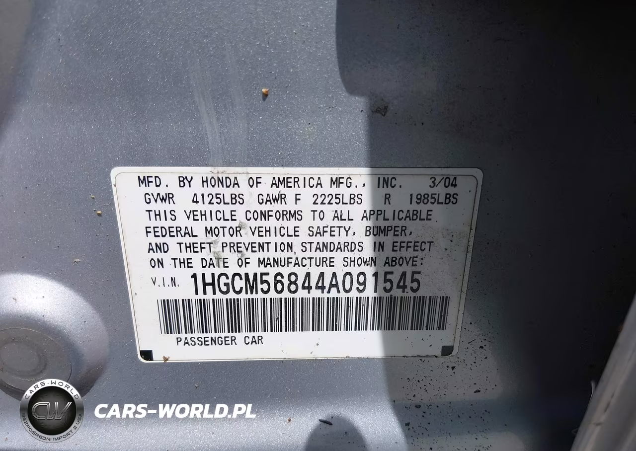 2004 Honda Accord 2.4 Ex VIN:1HGCM56844A091545 - 9