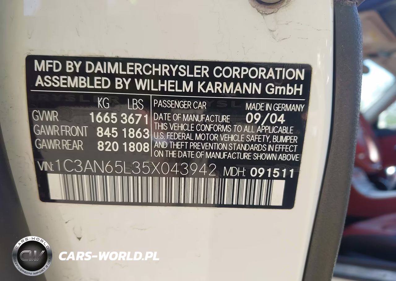 2005 Chrysler Crossfire Limited VIN:1C3AN65L35X043942 - 9