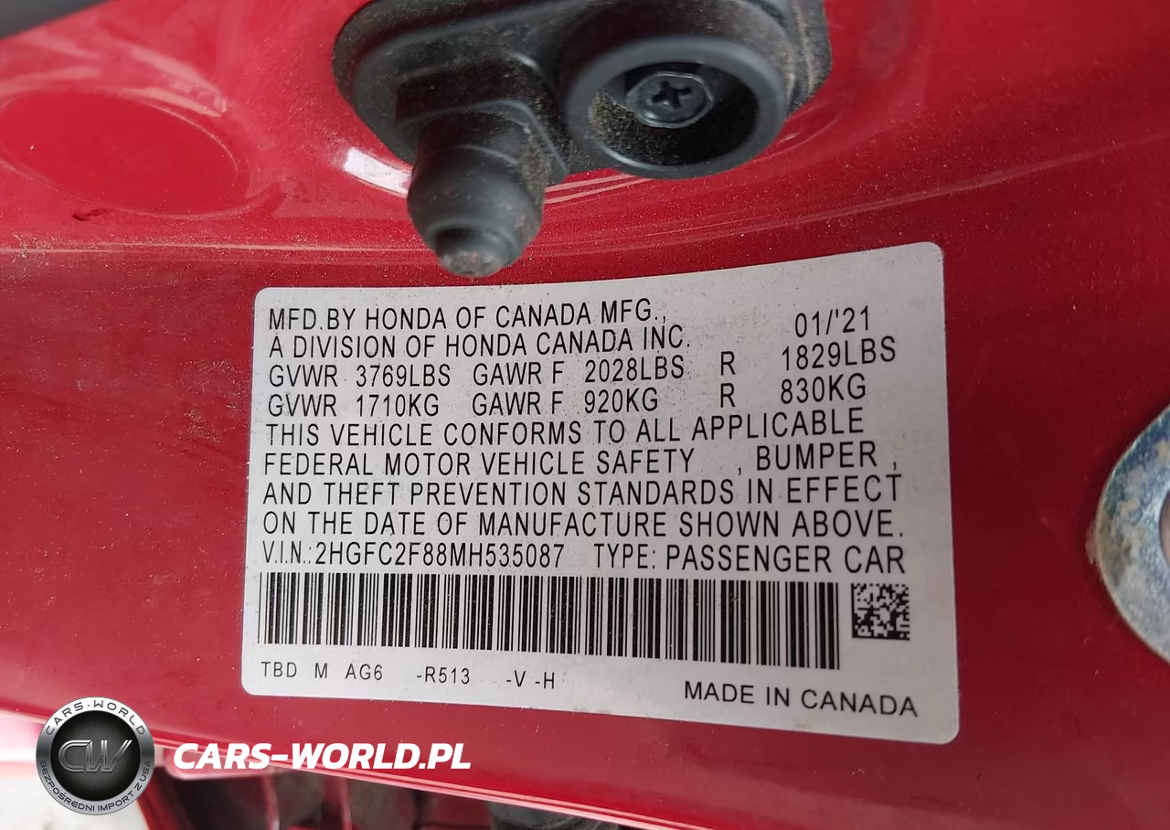 2021 Honda Civic Sport VIN:2HGFC2F88MH535087 - 9