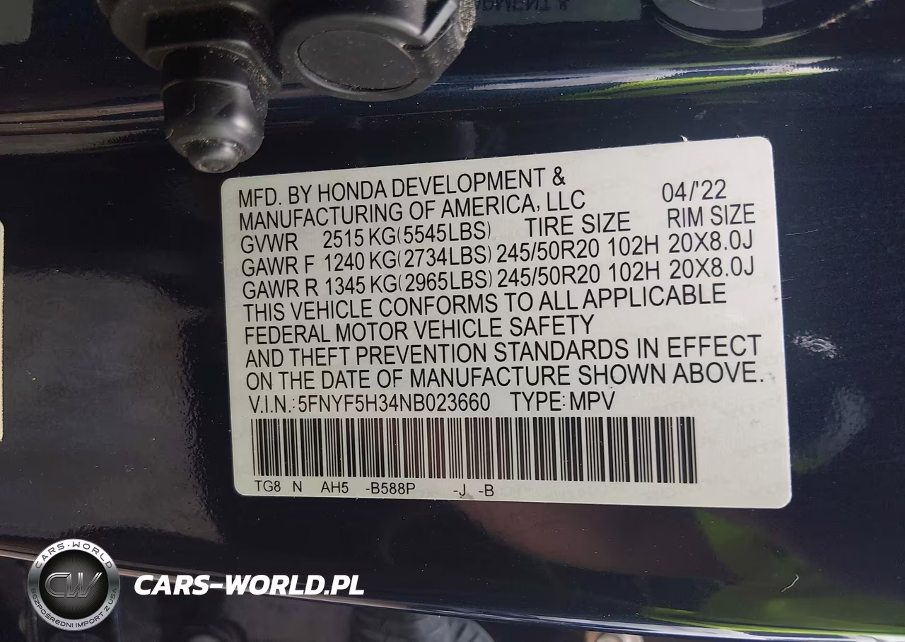 2022 Honda Pilot 2Wd Sport VIN:5FNYF5H34NB023660 - 9