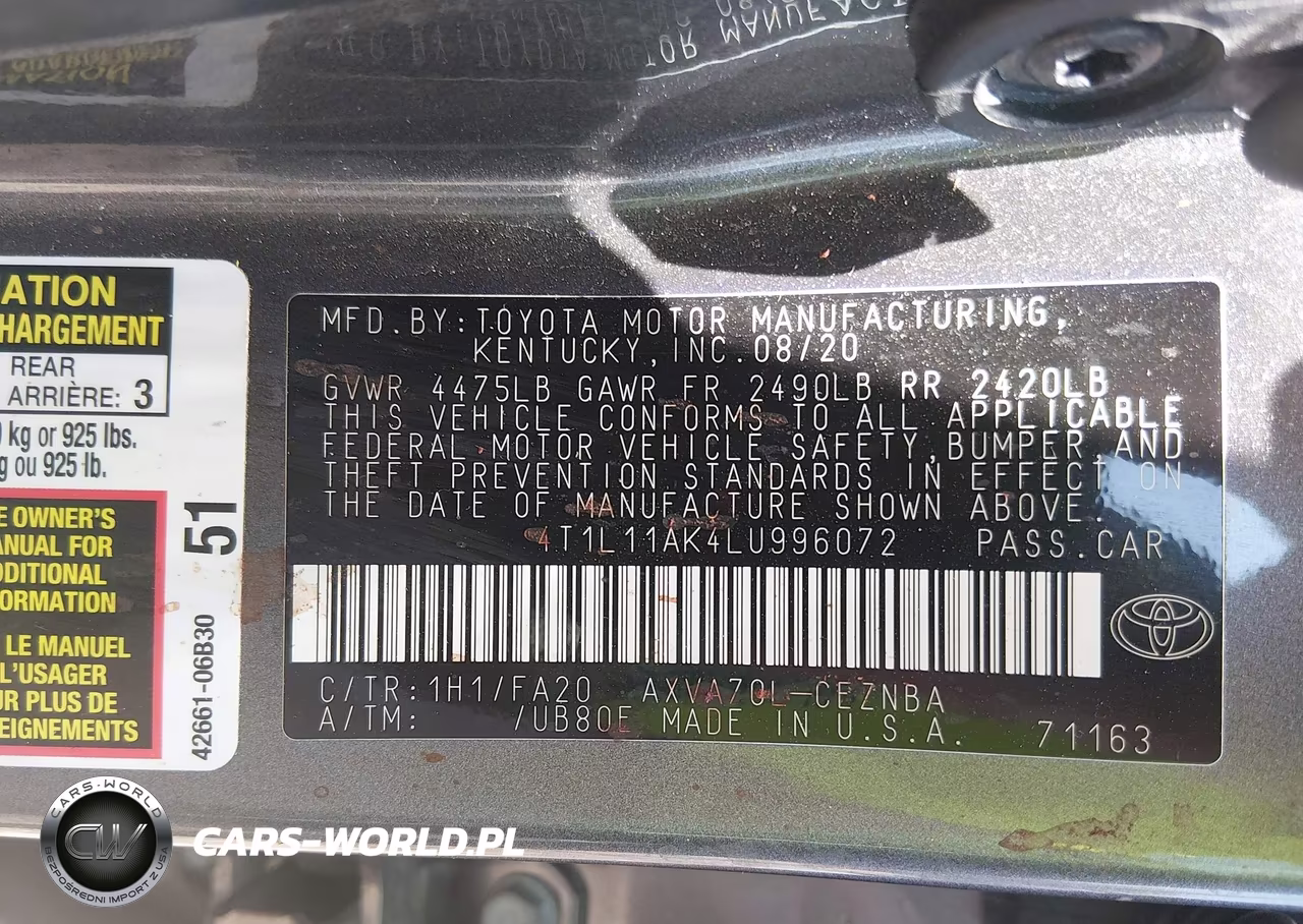 2020 Toyota Camry Le VIN:4T1L11AK4LU996072 - 9