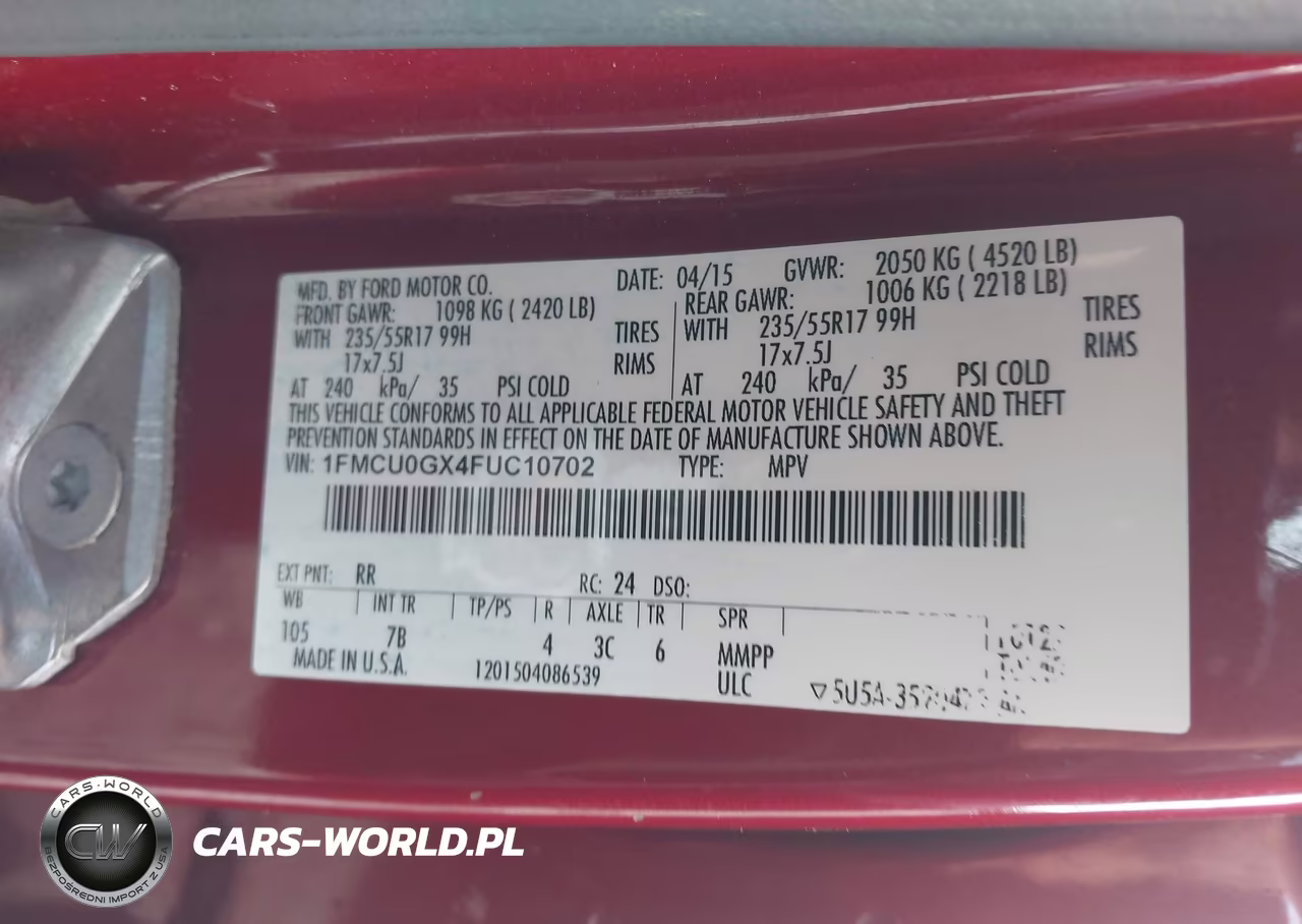 2015 Ford Escape Se VIN:1FMCU0GX4FUC10702 - 9
