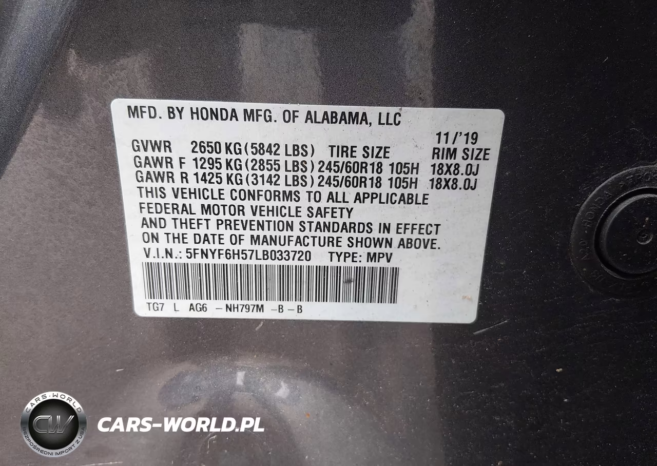 2020 Honda Pilot Awd Ex-L VIN:5FNYF6H57LB033720 - 9