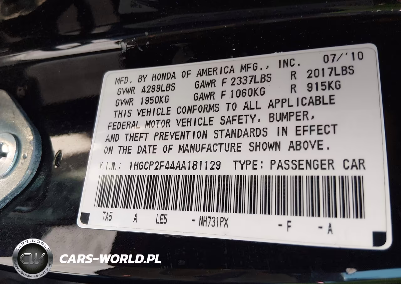2010 Honda Accord 2.4 Lx-P VIN:1HGCP2F44AA181129 - 9