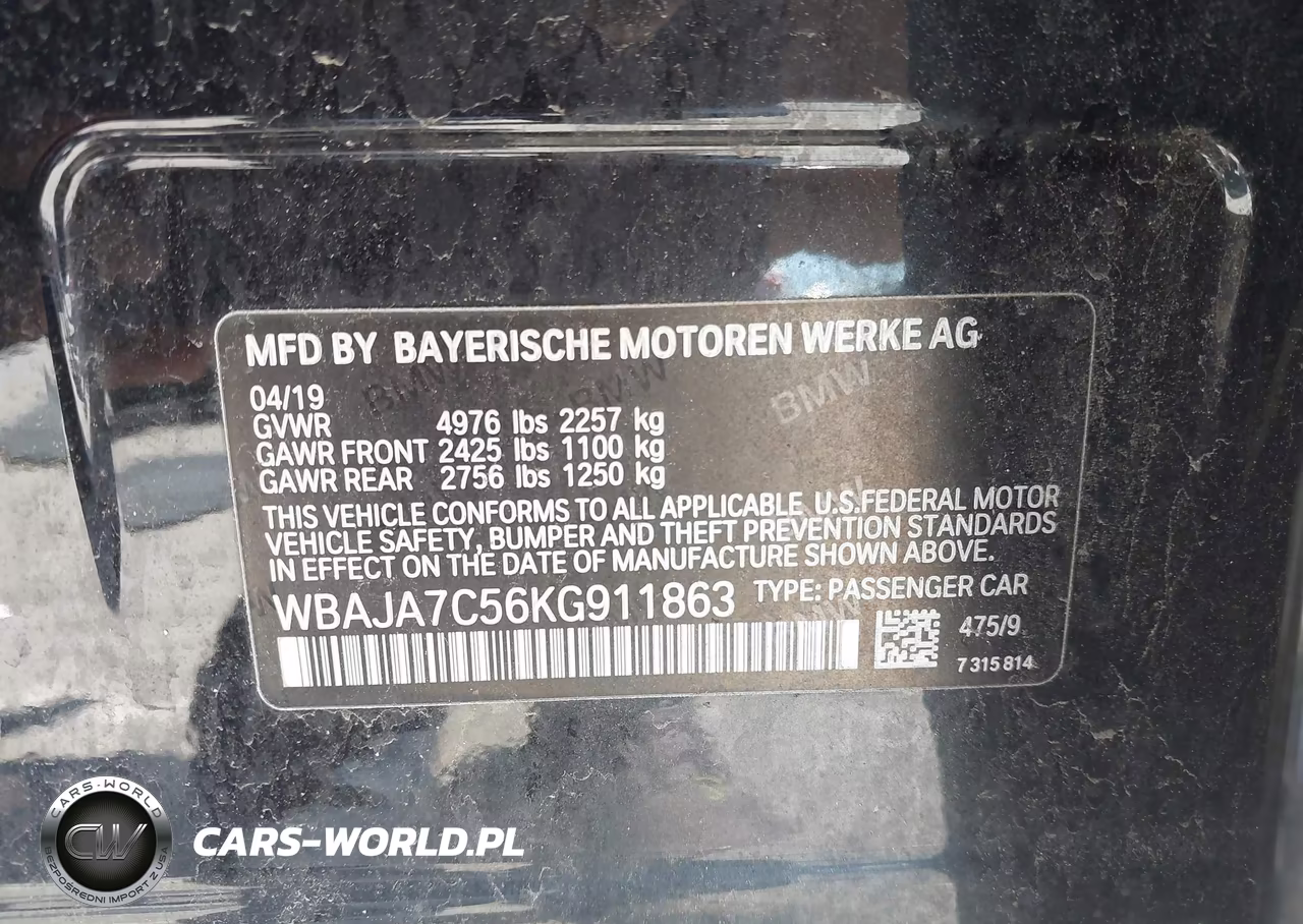 2019 BMW 530I xDrive VIN:WBAJA7C56KG911863 - 9