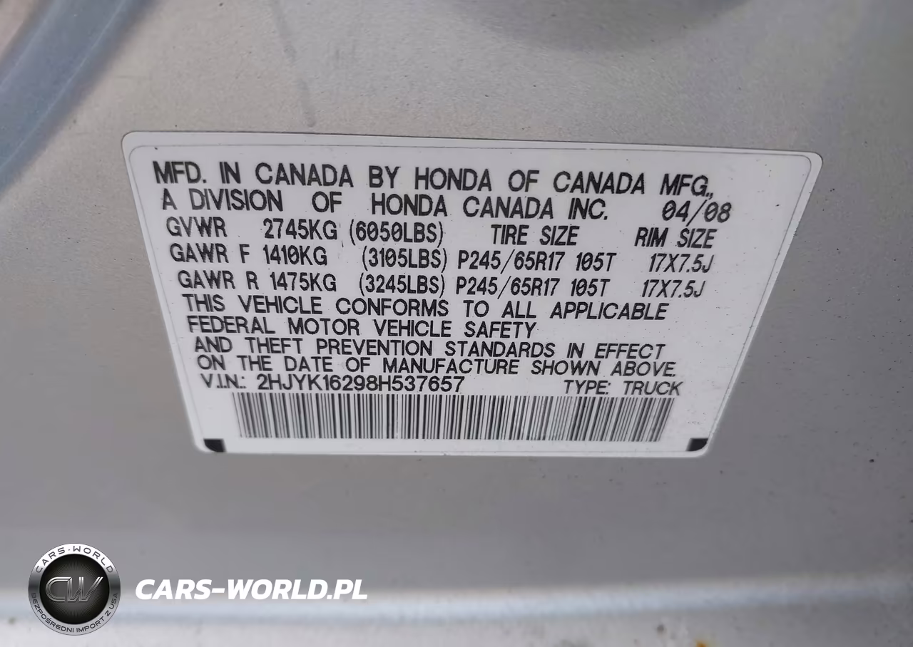 2008 Honda Ridgeline Rt VIN:2HJYK16298H537657 - 9