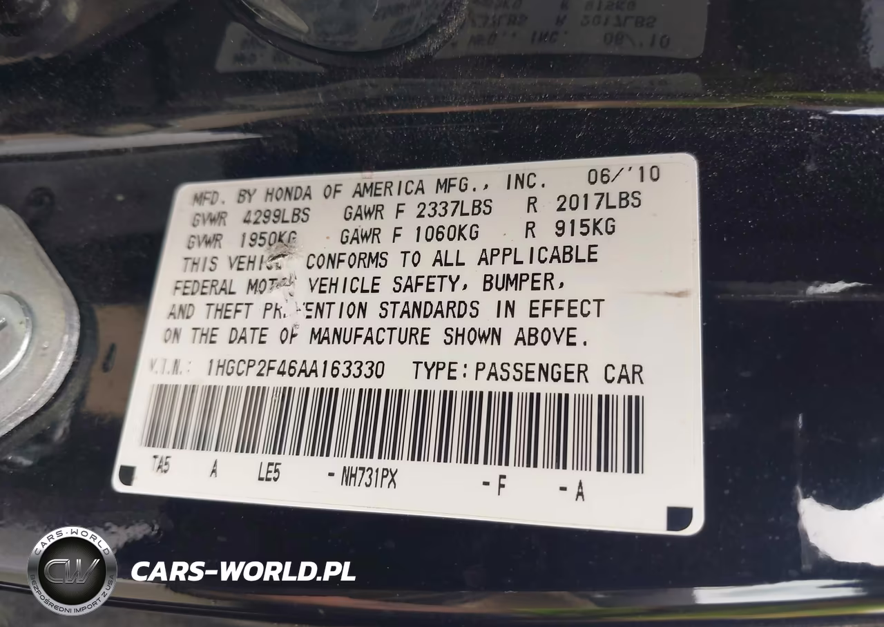 2010 Honda Accord 2.4 Lx-P VIN:1HGCP2F46AA163330 - 9
