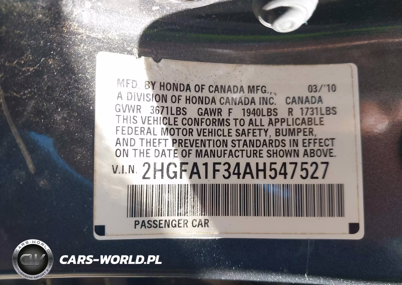 2010 Honda Civic Vp VIN:2HGFA1F34AH547527 - 9