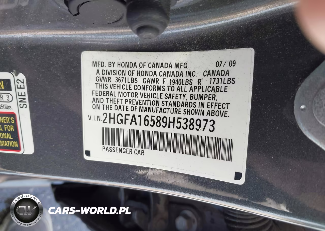 2009 Honda Civic Lx VIN:2HGFA16589H538973 - 9