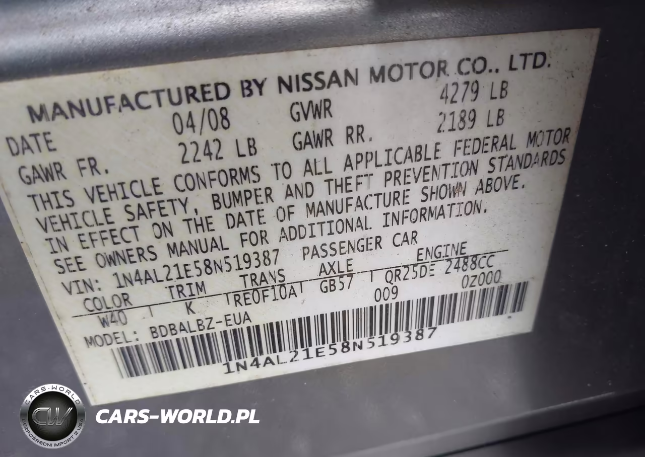 2008 Nissan Altima 2.5 S VIN:1N4AL21E58N519387 - 9