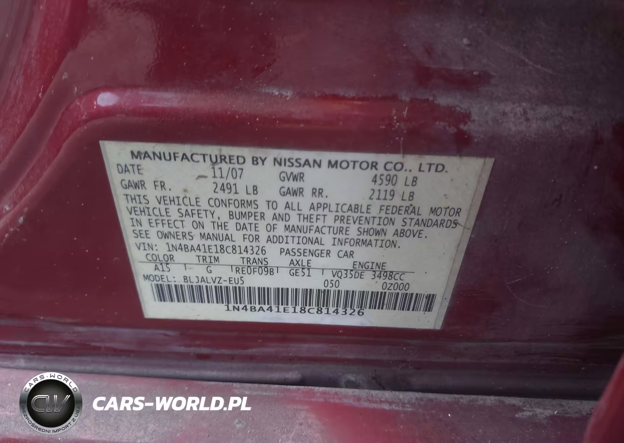 2008 Nissan Maxima 3.5 Se VIN:1N4BA41E18C814326 - 9