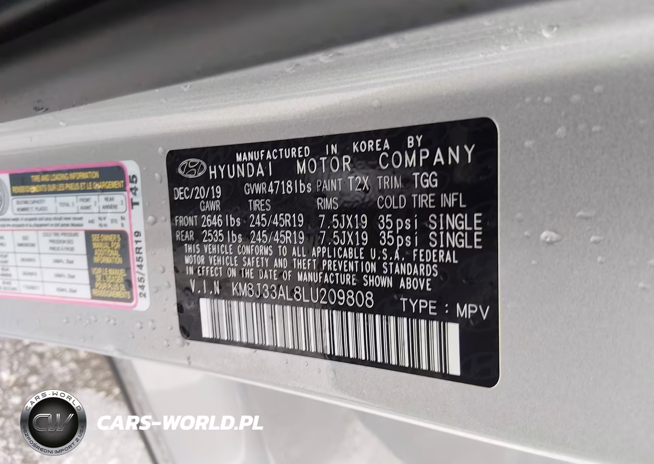 2020 Hyundai Tucson Sport VIN:KM8J33AL8LU209808 - 9