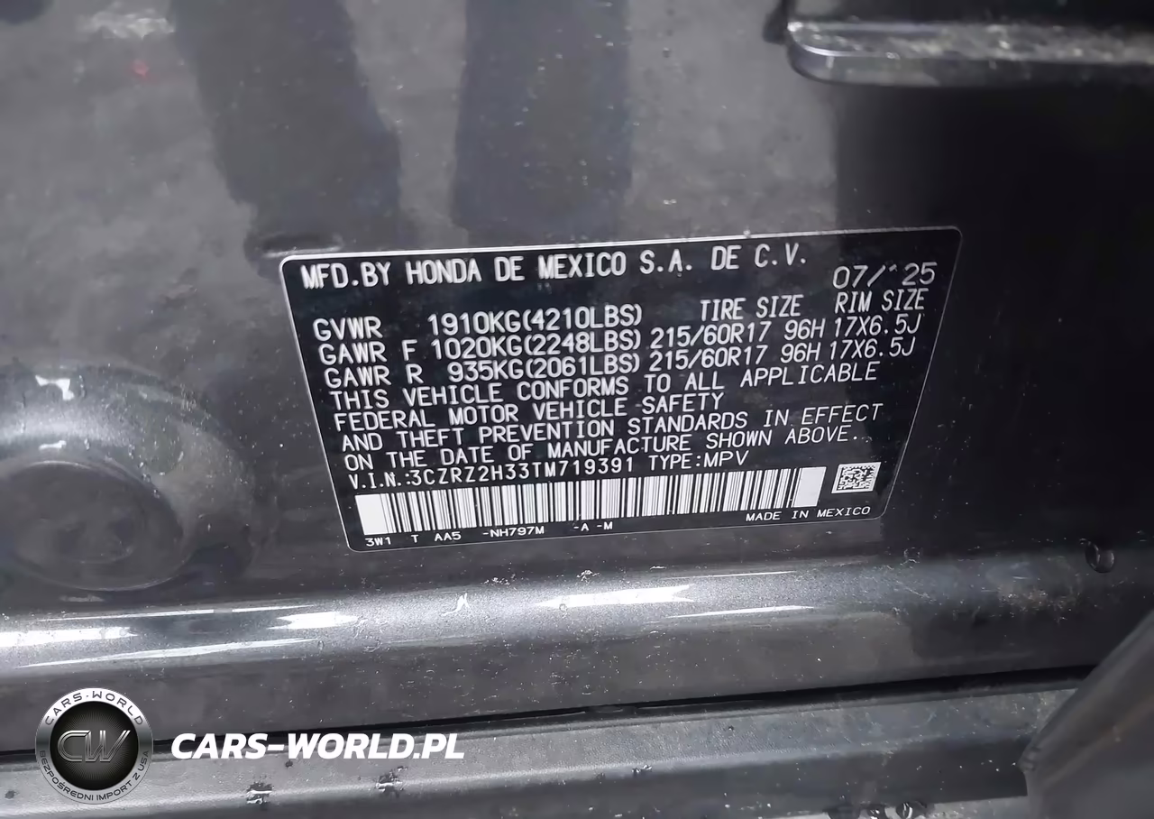 2026 Honda Hr-V Awd Lx VIN:3CZRZ2H33TM719391 - 9