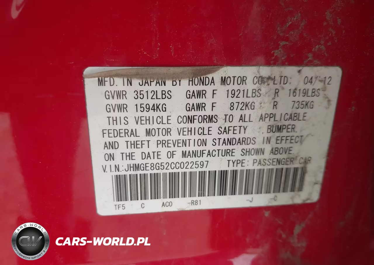 2012 Honda Fit Sport VIN:JHMGE8G52CC022597 - 9