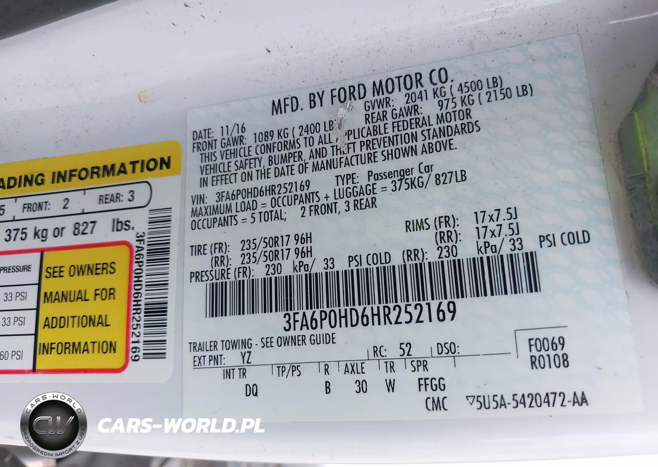 2017 Ford Fusion Se VIN:3FA6P0HD6HR252169 - 9