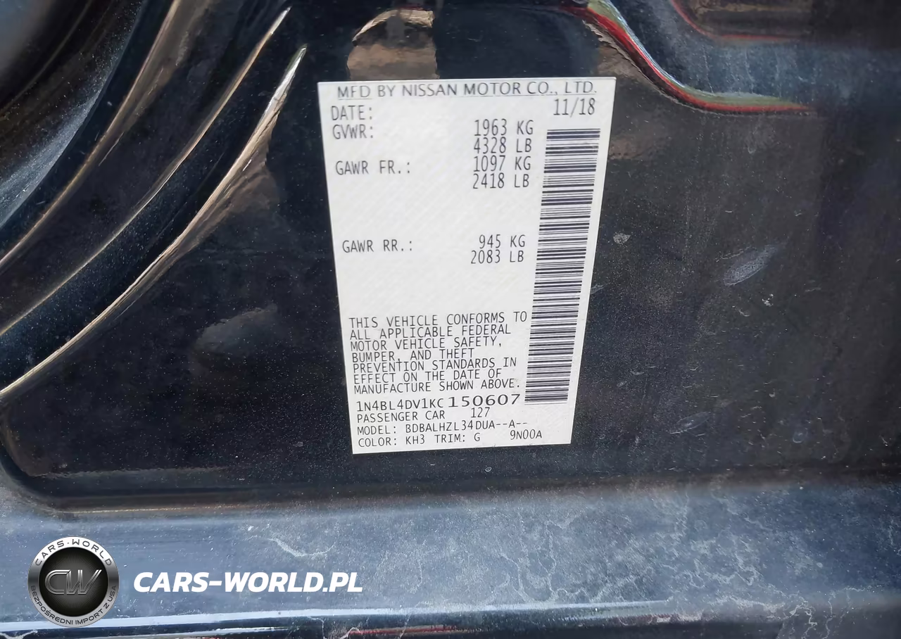 2019 Nissan Altima 2.5 Sv VIN:1N4BL4DV1KC150607 - 9