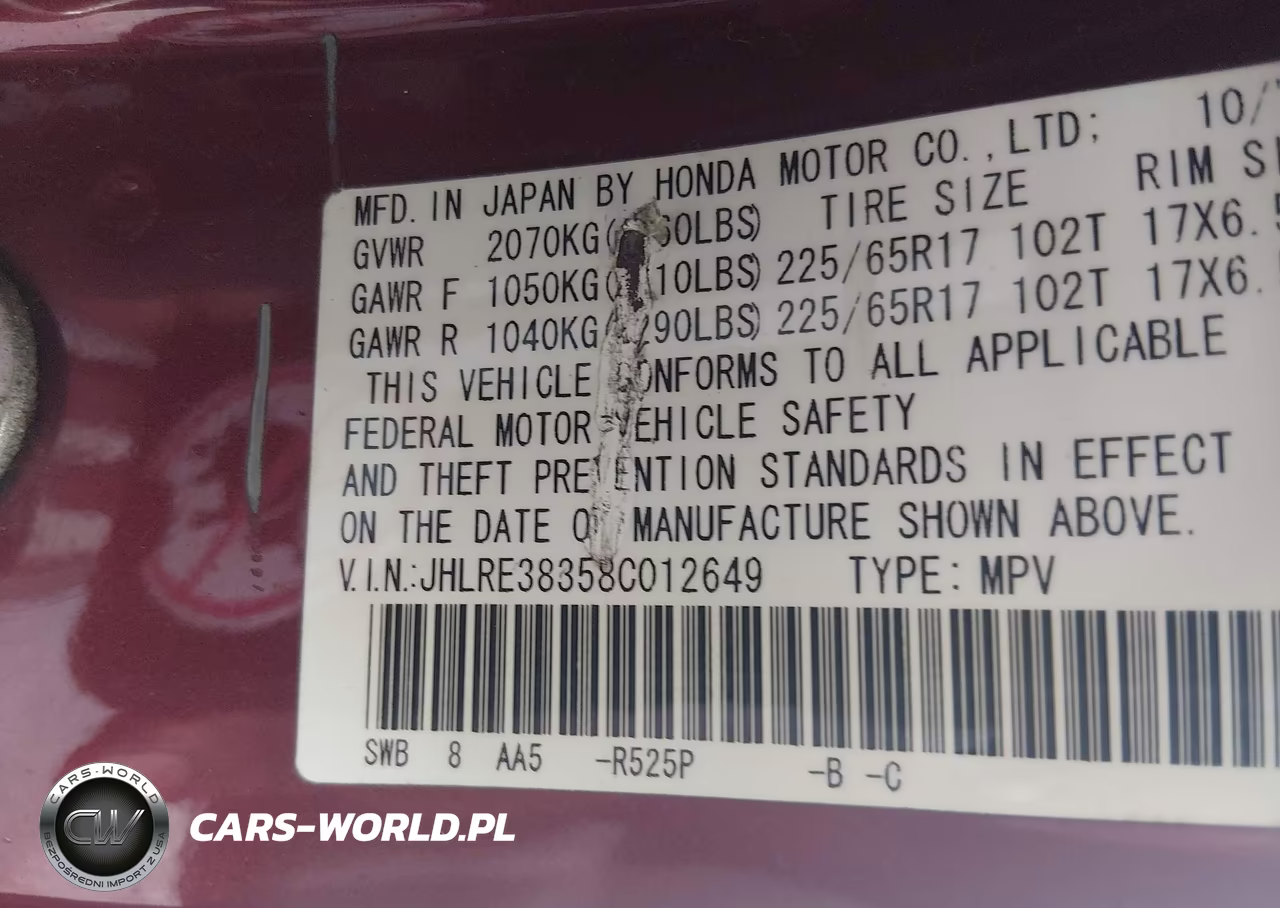 2008 Honda Cr-V Lx VIN:JHLRE38358C012649 - 9