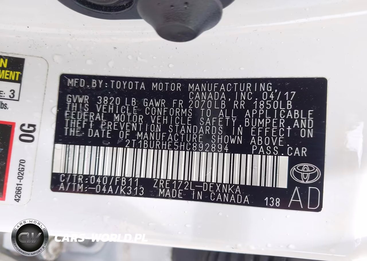 2017 Toyota Corolla Le VIN:2T1BURHE5HC892894 - 9