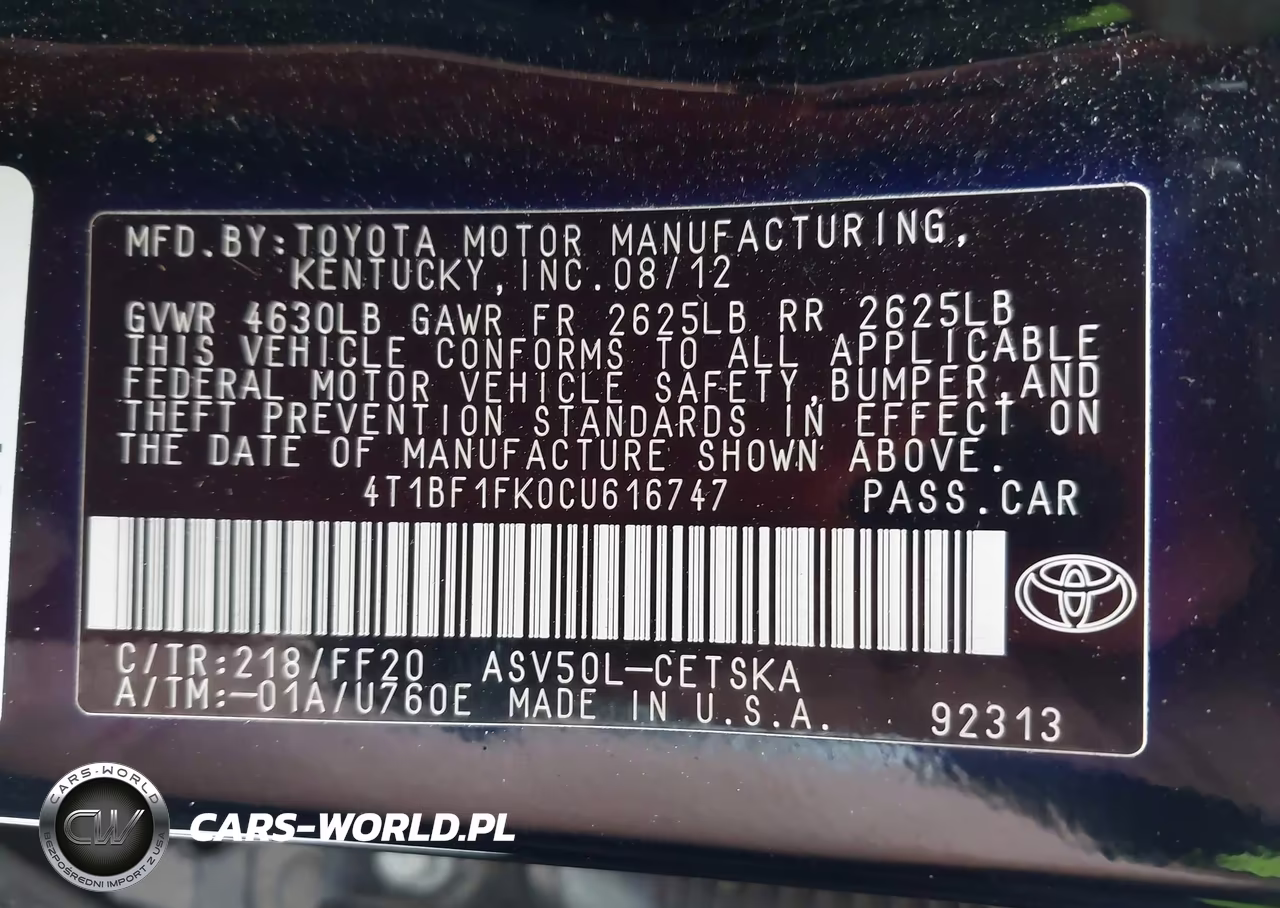 2012 Toyota Camry Se VIN:4T1BF1FK0CU616747 - 9