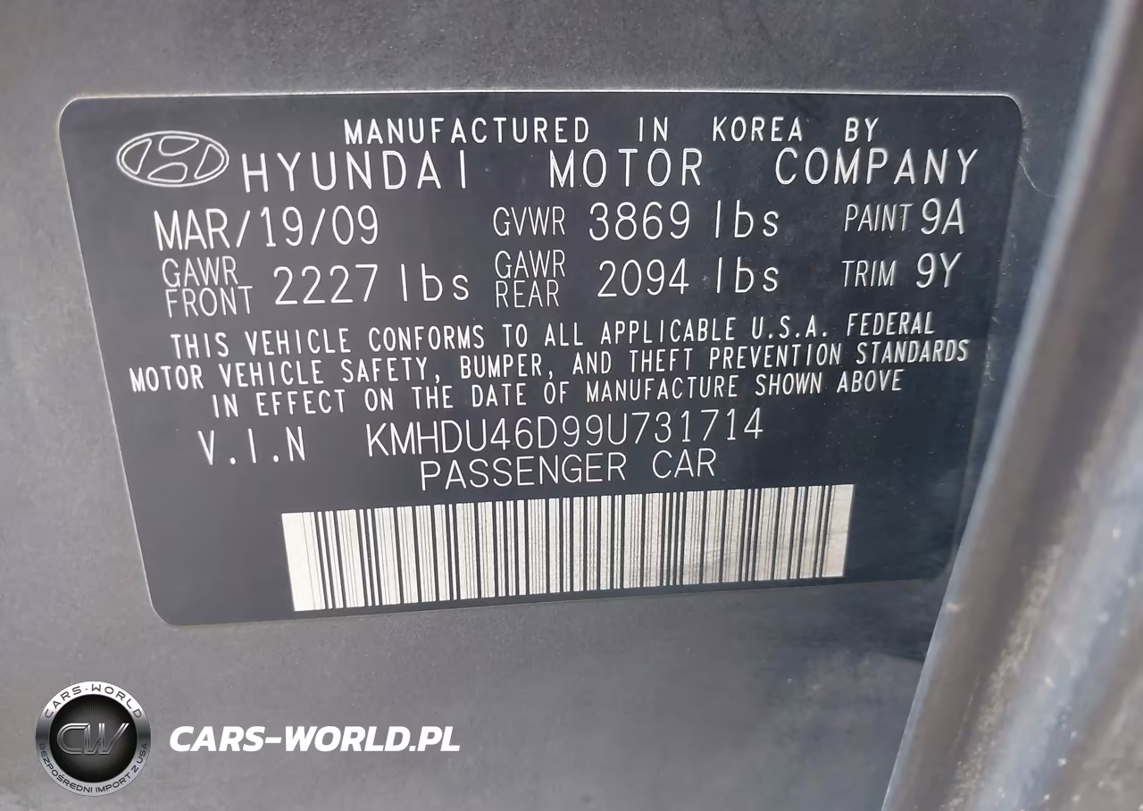 2009 Hyundai Elantra Gls VIN:KMHDU46D99U731714 - 9