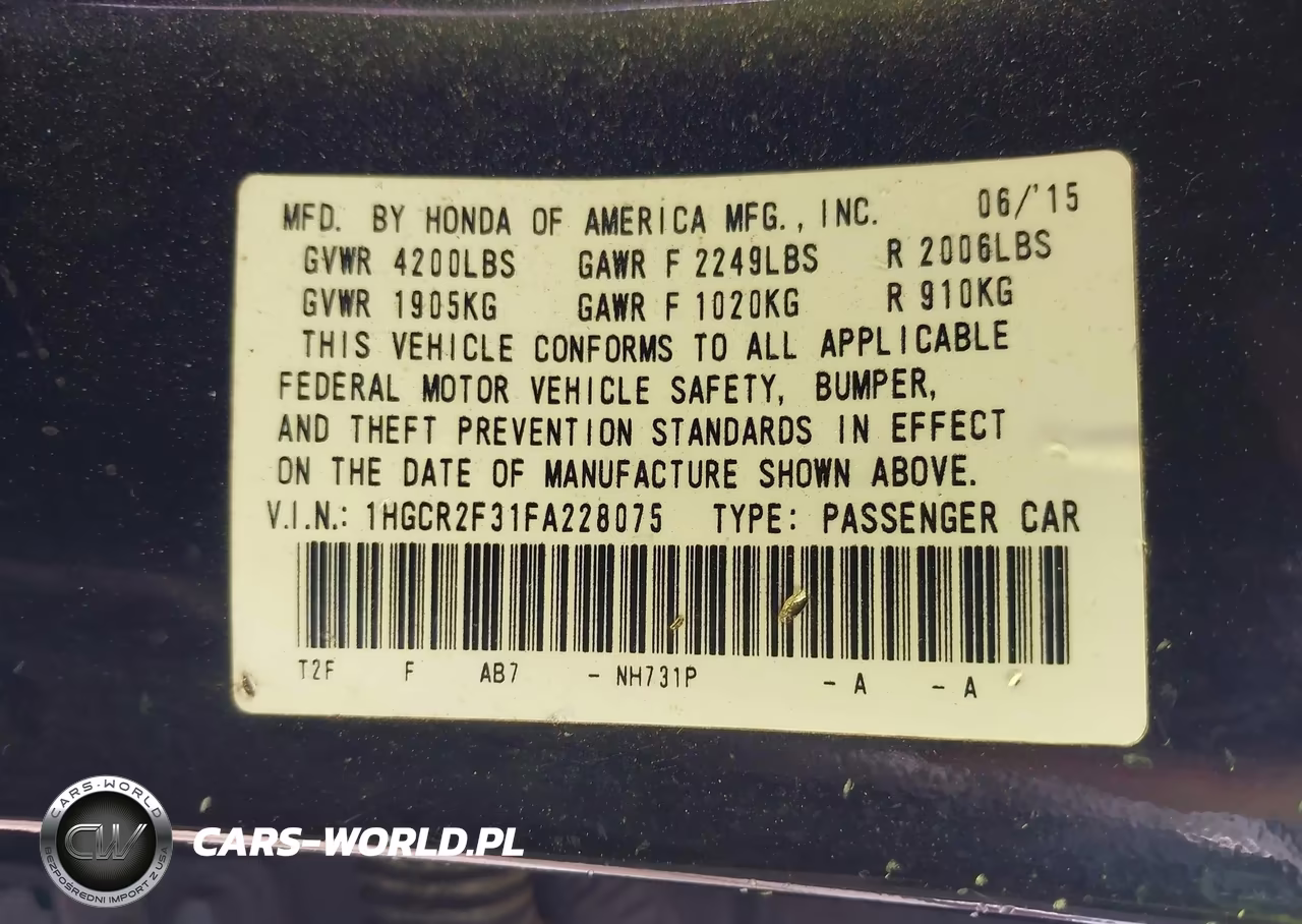 2015 Honda Accord Lx VIN:1HGCR2F31FA228075 - 9