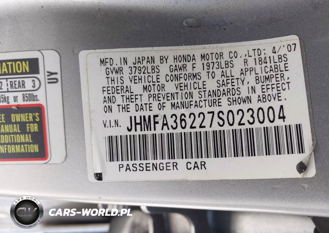 2007 Honda Civic Hybrid VIN:JHMFA36227S023004 - 9