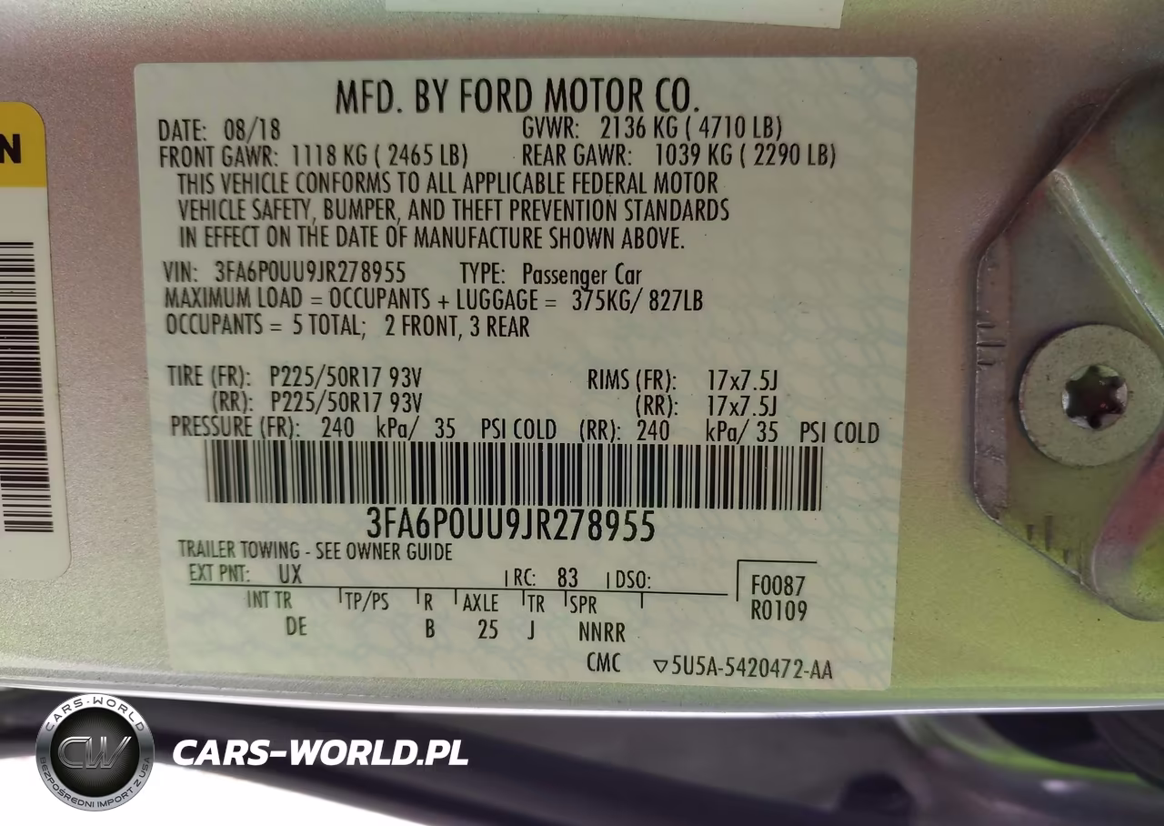 2018 Ford Fusion Hybrid S VIN:3FA6P0UU9JR278955 - 9