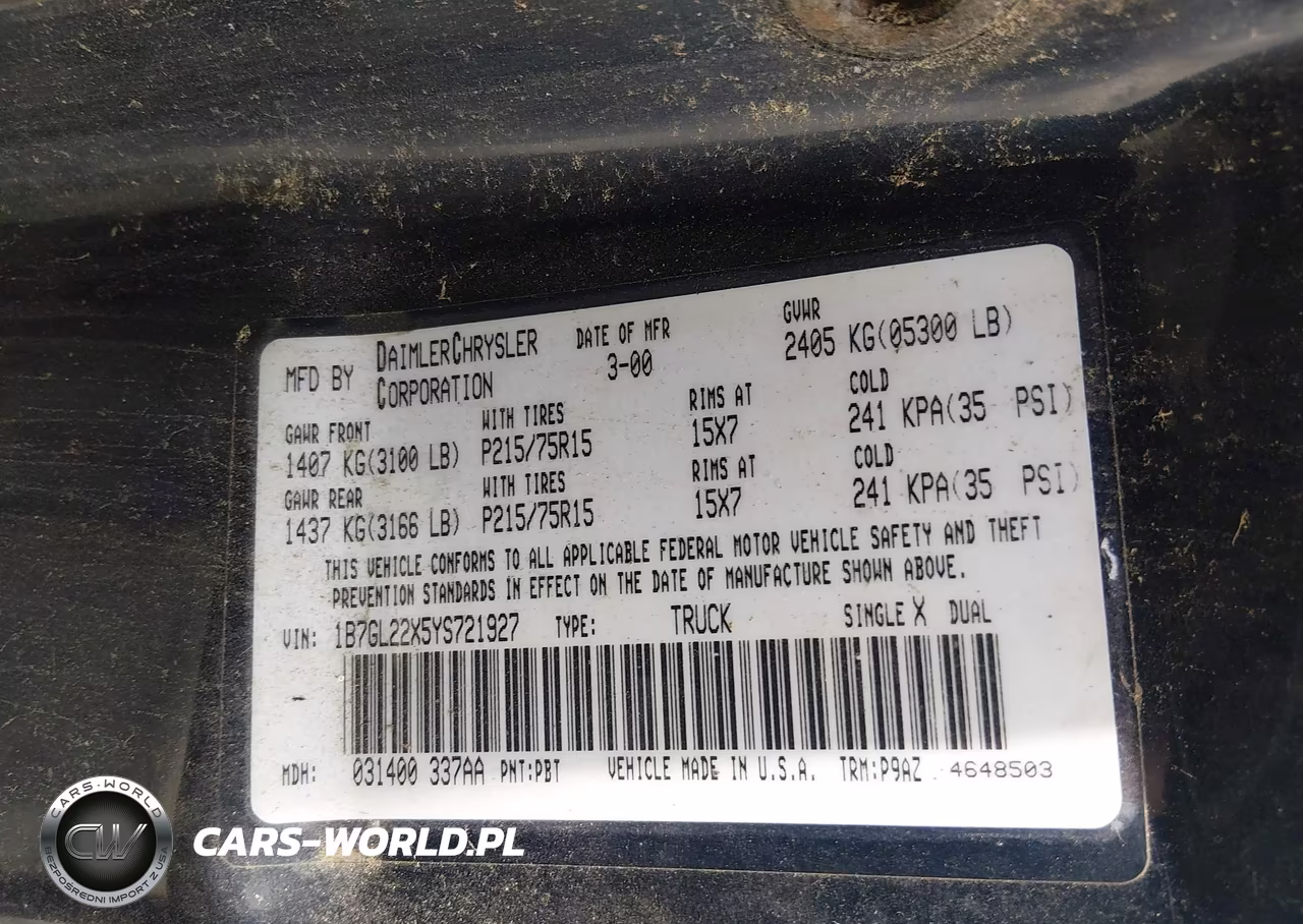 2000 Dodge Dakota Slt-Sport VIN:1B7GL22X5YS721927 - 9