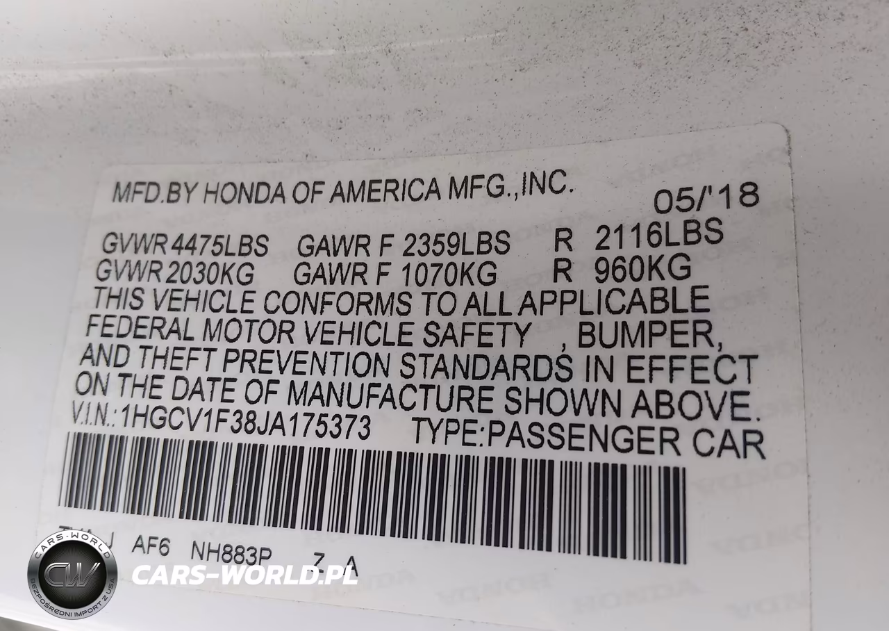 2018 Honda Accord Sport VIN:1HGCV1F38JA175373 - 9