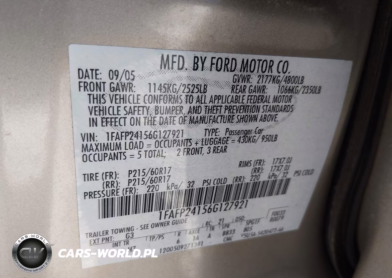 2006 Ford Five Hundred Sel VIN:1FAFP24156G127921 - 9