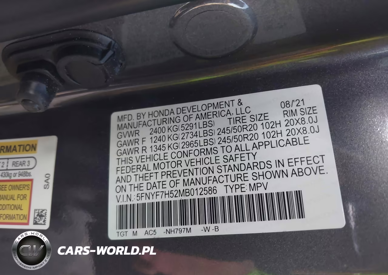 2021 Honda Passport 2Wd Ex-L VIN:5FNYF7H52MB012586 - 9