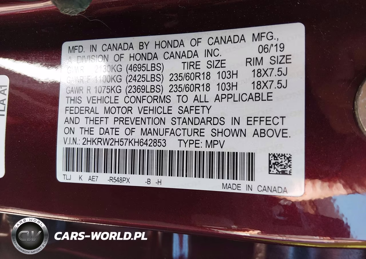 2019 Honda Cr-V Ex VIN:2HKRW2H57KH642853 - 9
